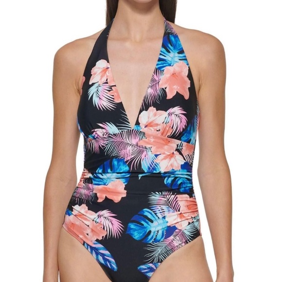 Dkny Other - NWT DKNY Floral Halter Style One Piece Swimsuit Size XXL